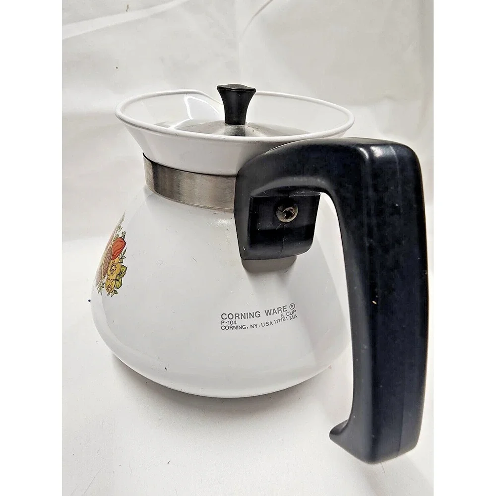 Vintage Corning Ware Spice of Life 6 cup Tea kettle 1970's with Lid Retro Kitsch - Picture 2 of 15